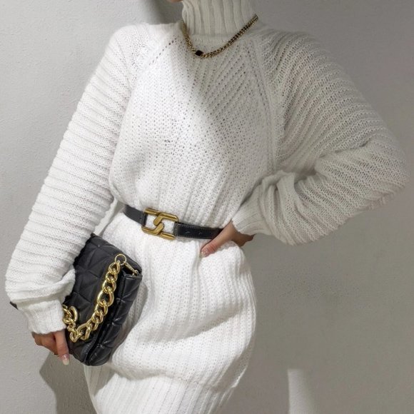 Womens White Sweater Dress - Picture 2 of 6